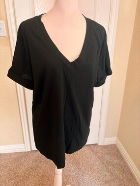 a new day Black V-Neck Short Sleeve Rolled Cuff Top